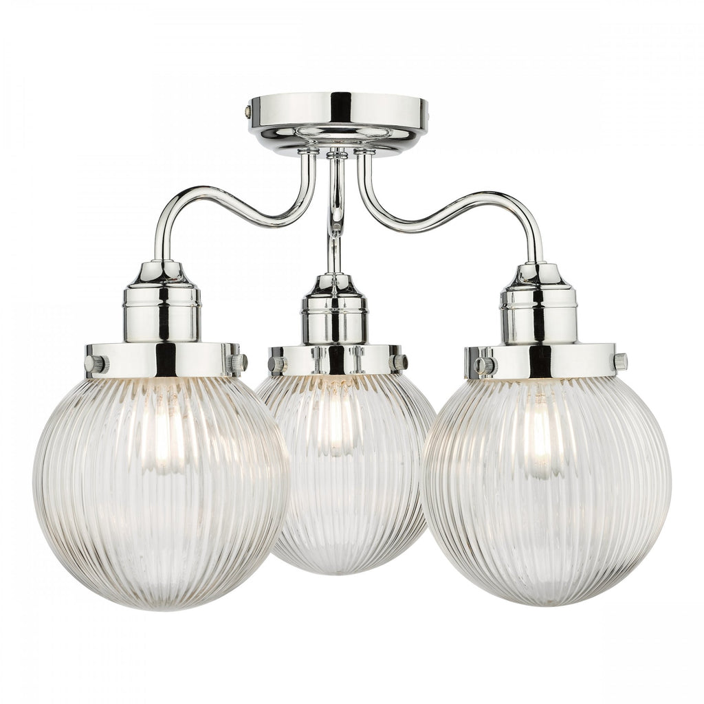 Tamara Bathroom Semi Flush Ceiling Light In Polished Chrome With Ribbed Glass TAM5350-IP44