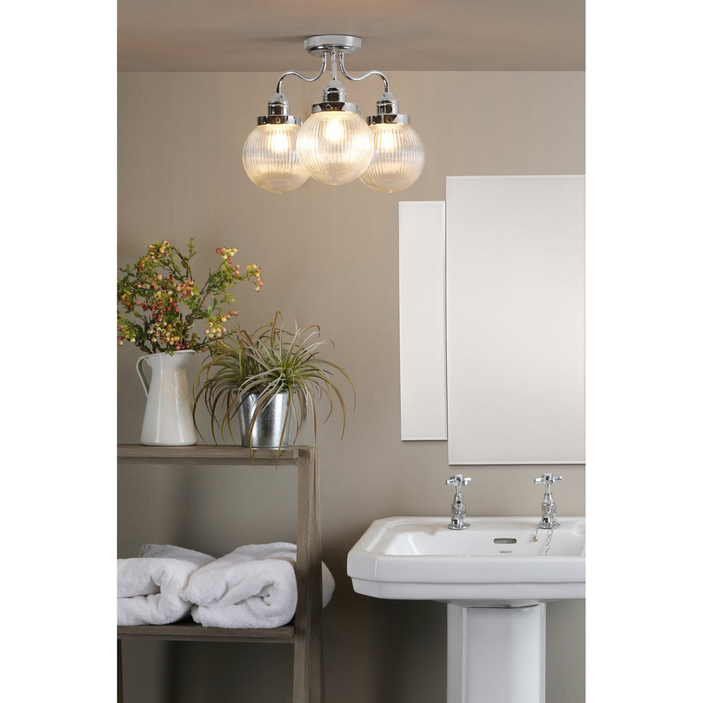 Tamara Bathroom Semi Flush Ceiling Light In Polished Chrome With Ribbed Glass TAM5350-IP44