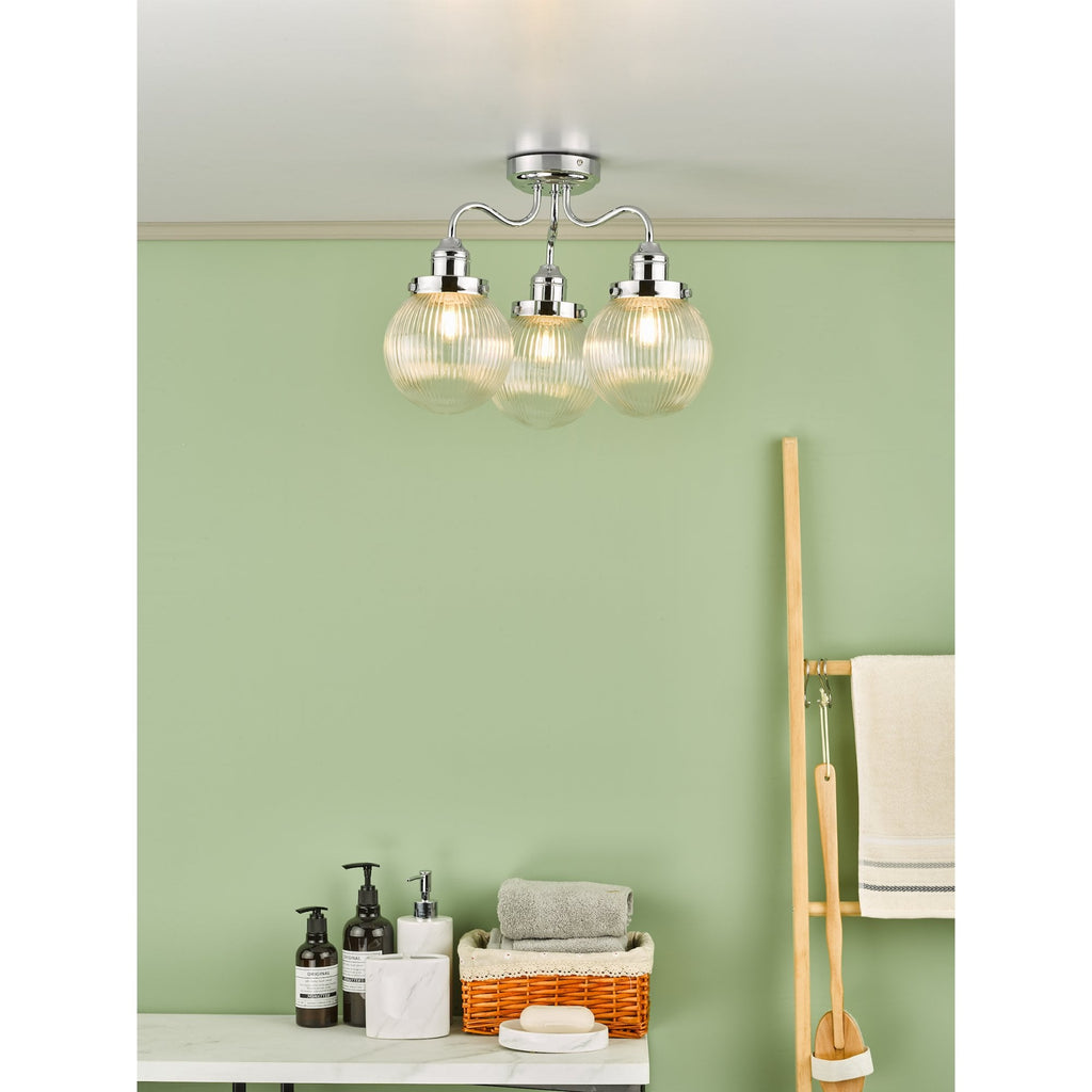 Tamara Bathroom Semi Flush Ceiling Light In Polished Chrome With Ribbed Glass TAM5350-IP44