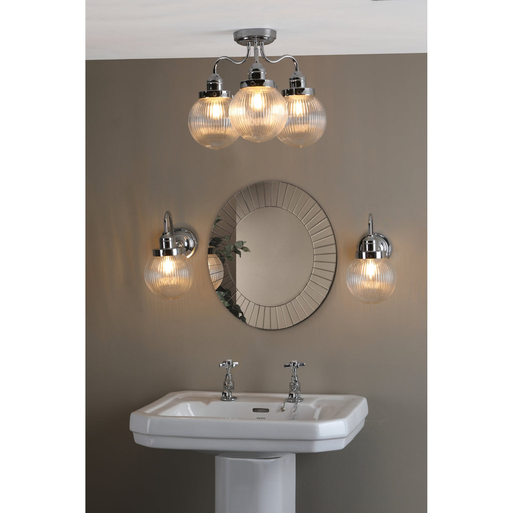 Tamara Bathroom Semi Flush Ceiling Light In Polished Chrome With Ribbed Glass TAM5350-IP44