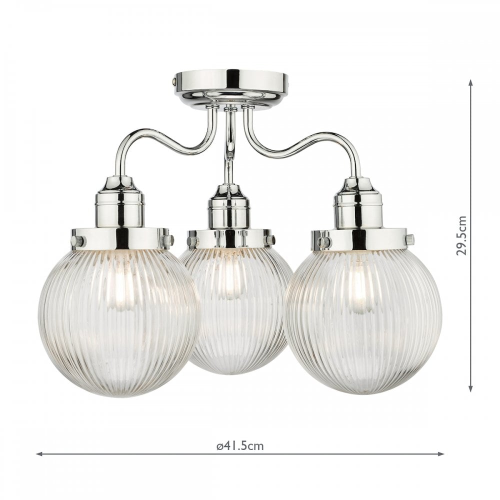 Tamara Bathroom Semi Flush Ceiling Light In Polished Chrome With Ribbed Glass TAM5350-IP44