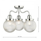 Tamara Bathroom Semi Flush Ceiling Light In Polished Chrome With Ribbed Glass TAM5350-IP44