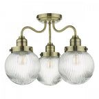 Tamara Bathroom Semi Flush Ceiling Light In Antique Brass With Ribbed Glass TAM5375-IP44