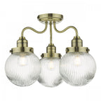 Tamara Bathroom Semi Flush Ceiling Light In Antique Brass With Ribbed Glass TAM5375-IP44