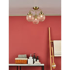 Tamara Bathroom Semi Flush Ceiling Light In Antique Brass With Ribbed Glass TAM5375-IP44