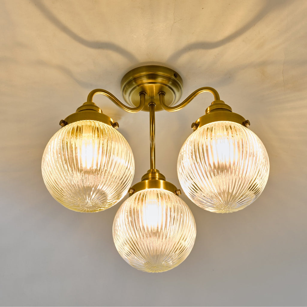 Tamara Bathroom Semi Flush Ceiling Light In Antique Brass With Ribbed Glass TAM5375-IP44