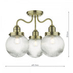 Tamara Bathroom Semi Flush Ceiling Light In Antique Brass With Ribbed Glass TAM5375-IP44