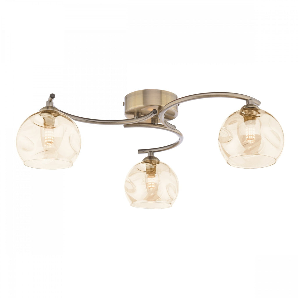 Nakita Semi Flush Ceiling Light In Antique Brass With Champagne Dimpled Glass NAK5375-16