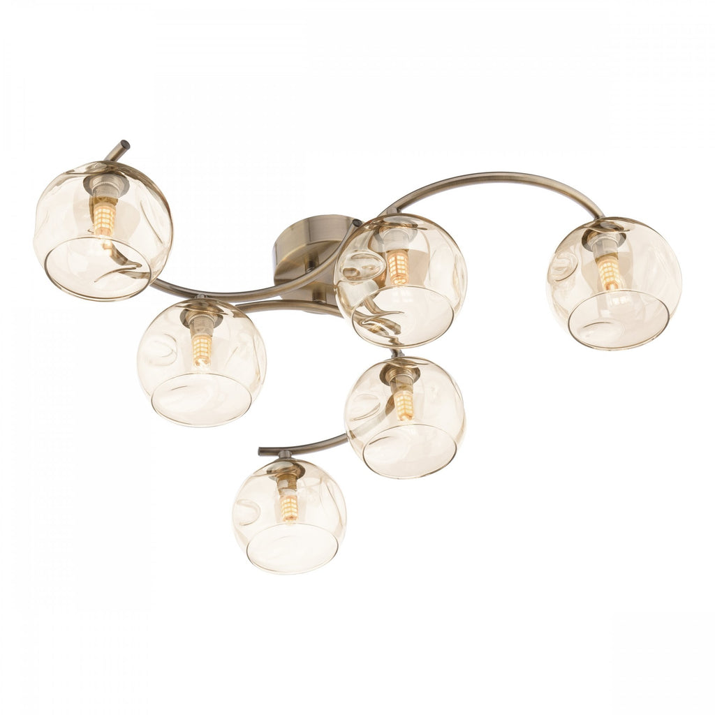 Nakita 6 Light Semi Flush Ceiling Light In Antique Brass With Champagne Glass NAK6475-16