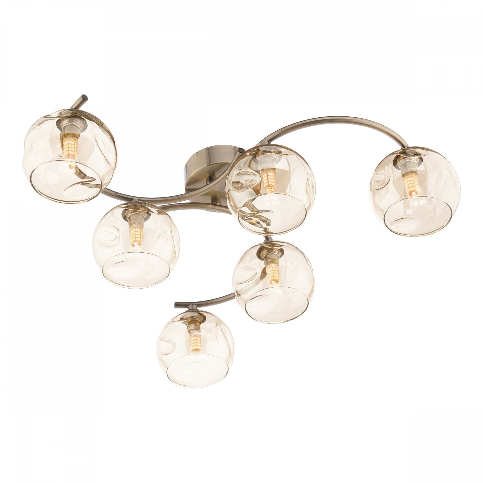 Nakita 6 Light Semi Flush Ceiling Light In Antique Brass With Champagne Glass NAK6475-16