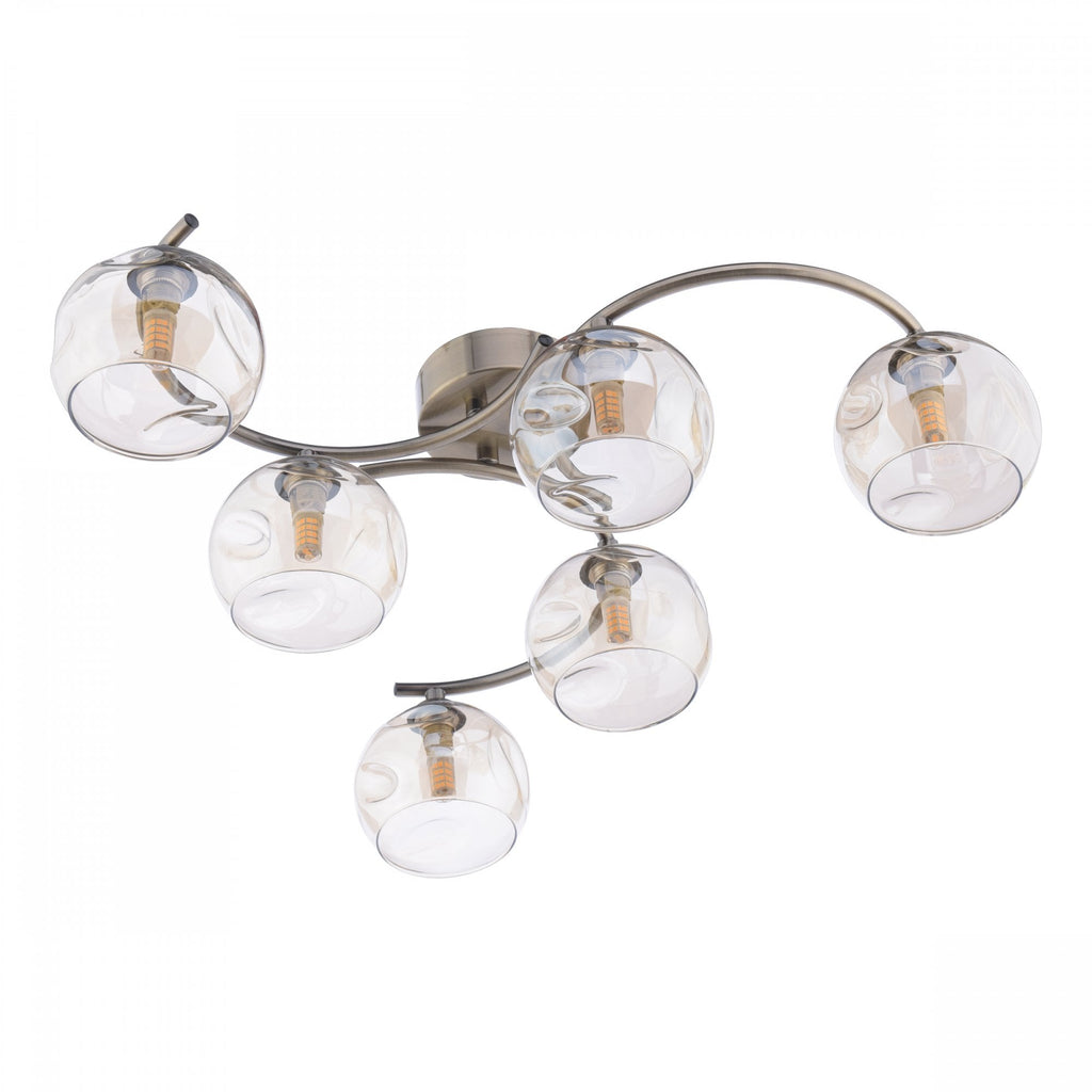 Nakita 6 Light Semi Flush Ceiling Light In Antique Brass With Champagne Glass NAK6475-16