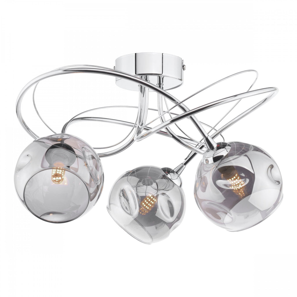 Onawa 3 Light Semi Flush Ceiling Light In Polished Chrome With Smoked Glass ONA5350-15