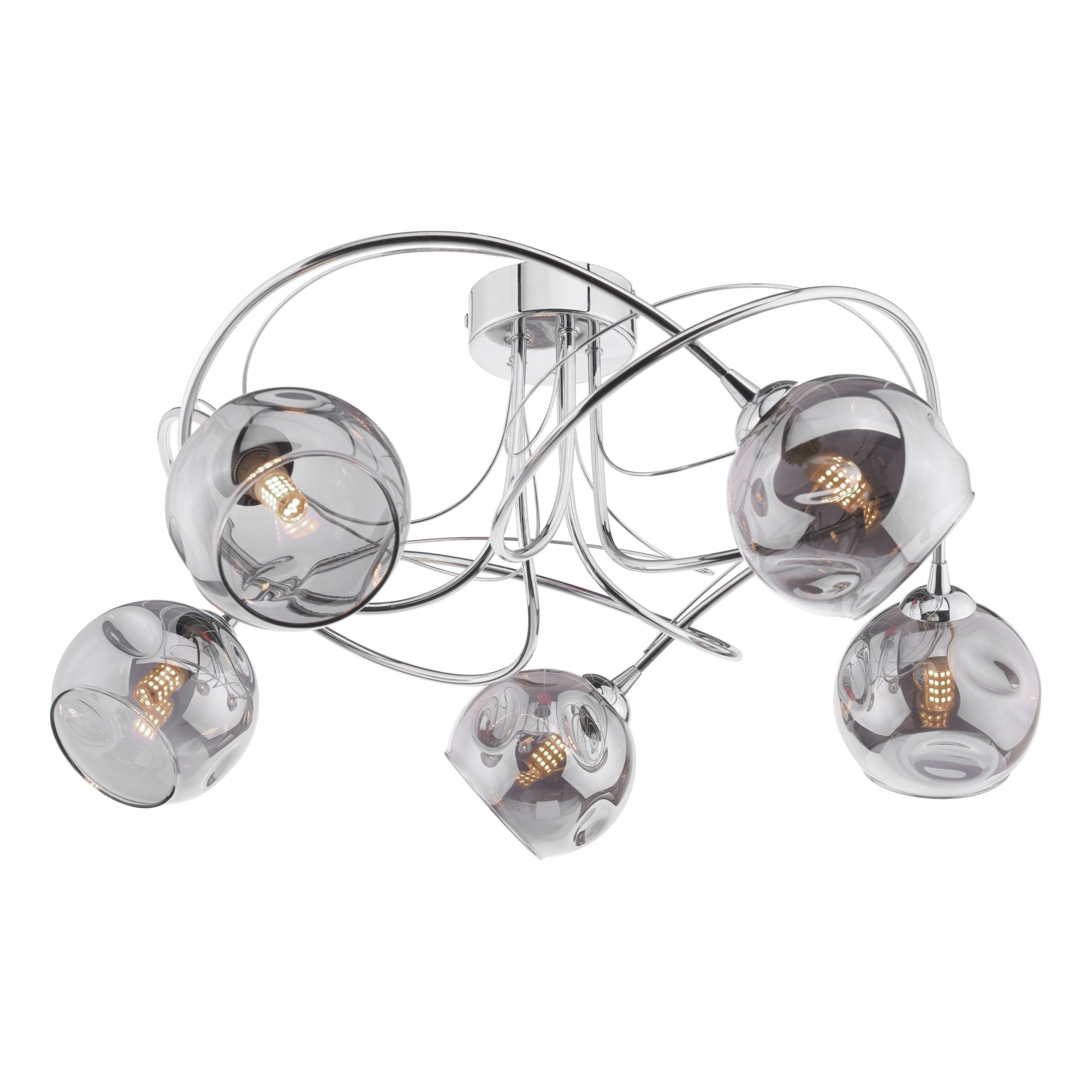 Onawa 5 Light Semi Flush Ceiling Light In Polished Chrome With Smoked Glass ONA5450-15