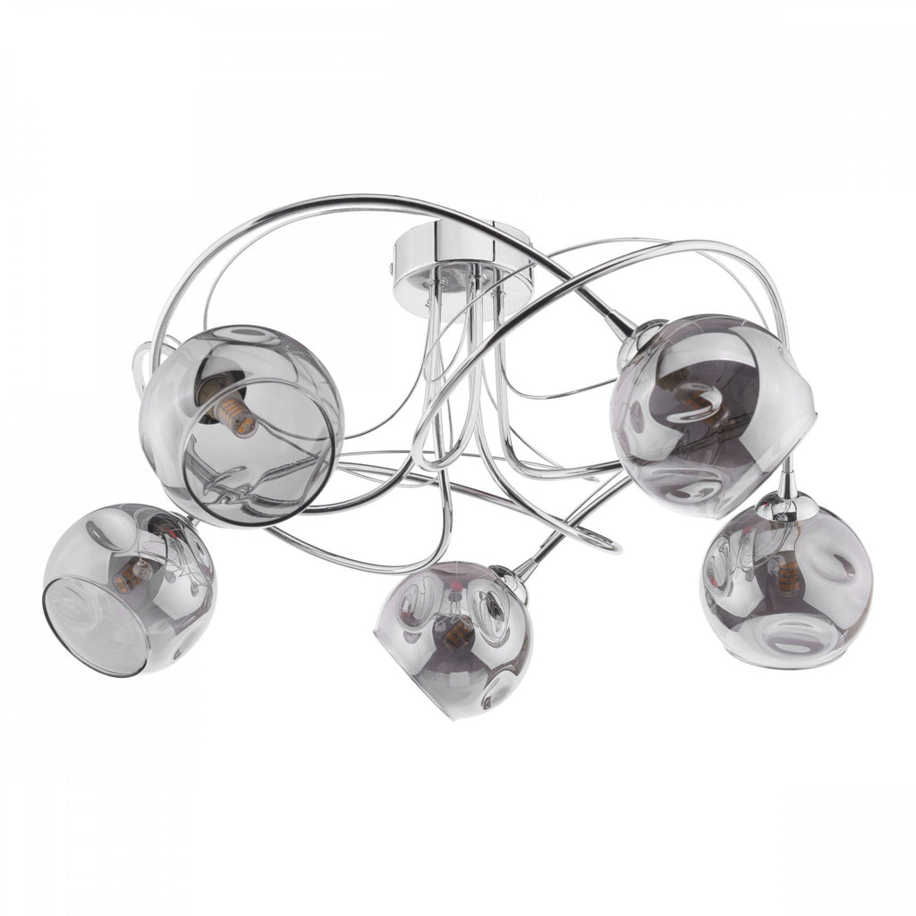 Onawa 5 Light Semi Flush Ceiling Light In Polished Chrome With Smoked Glass ONA5450-15