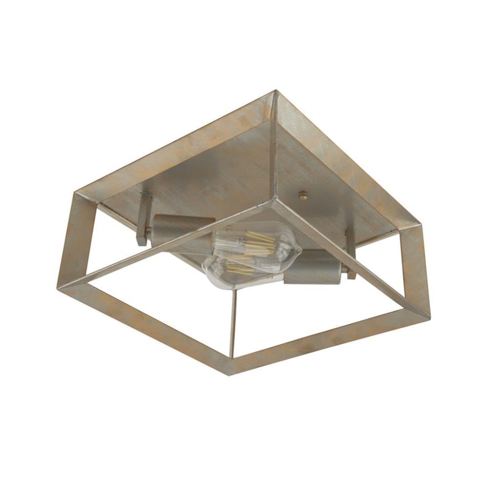 Heaton Industrial Flush Ceiling Light In Brushed Silver Finish 2412-2SI