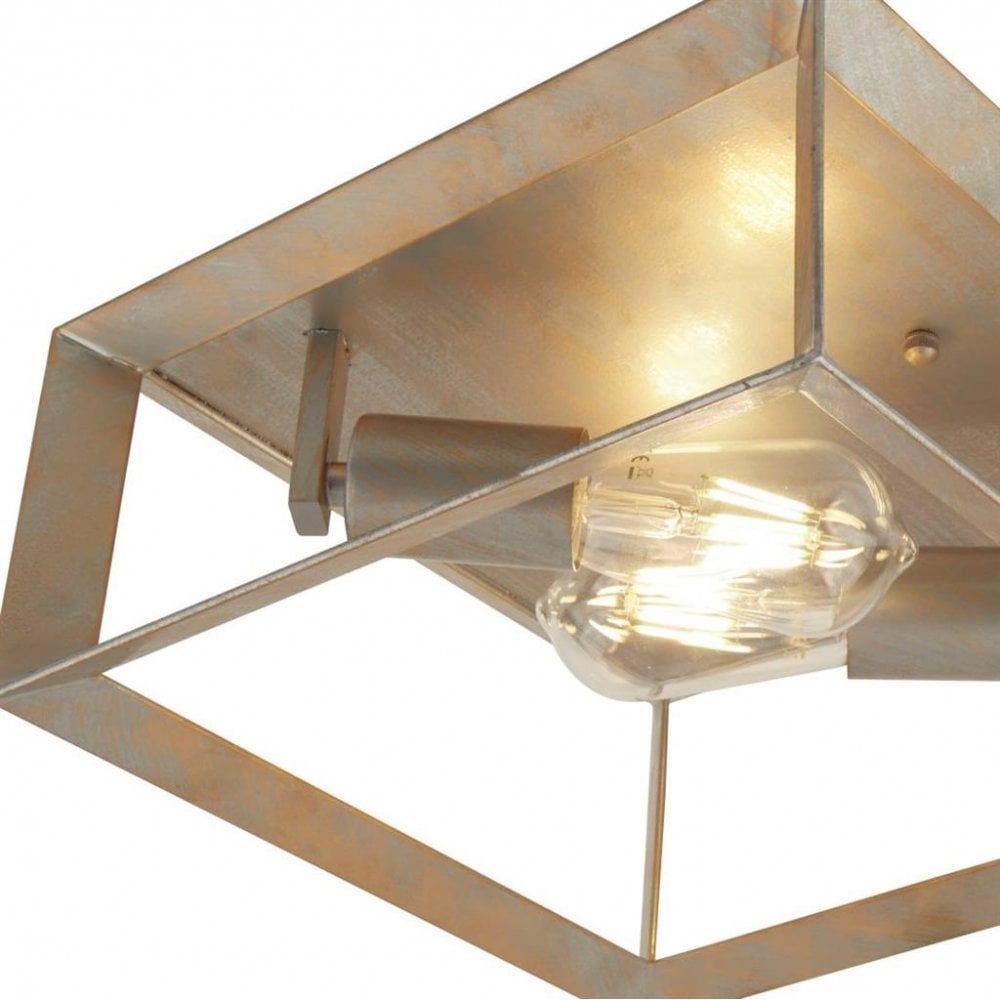 Heaton Industrial Flush Ceiling Light In Brushed Silver Finish 2412-2SI