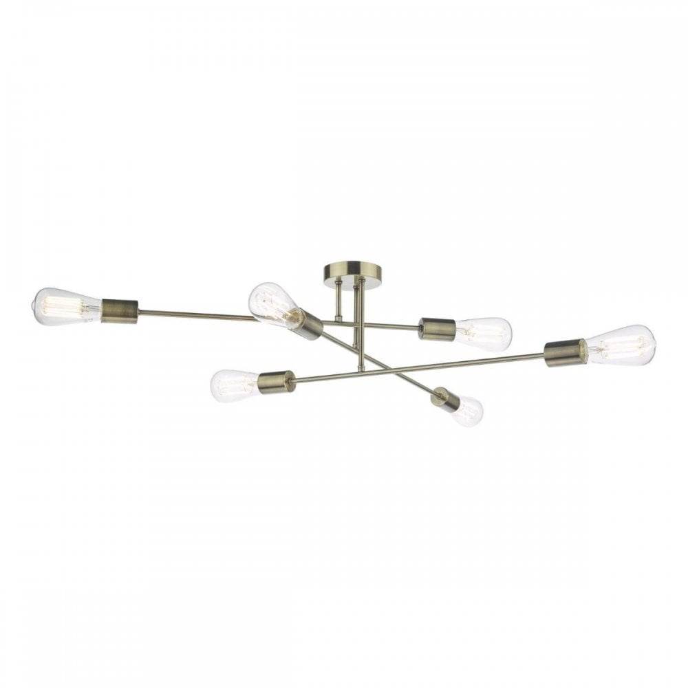Neve Industrial 6 Light Flush Ceiling Light In Antique Brass Finish NEV6475