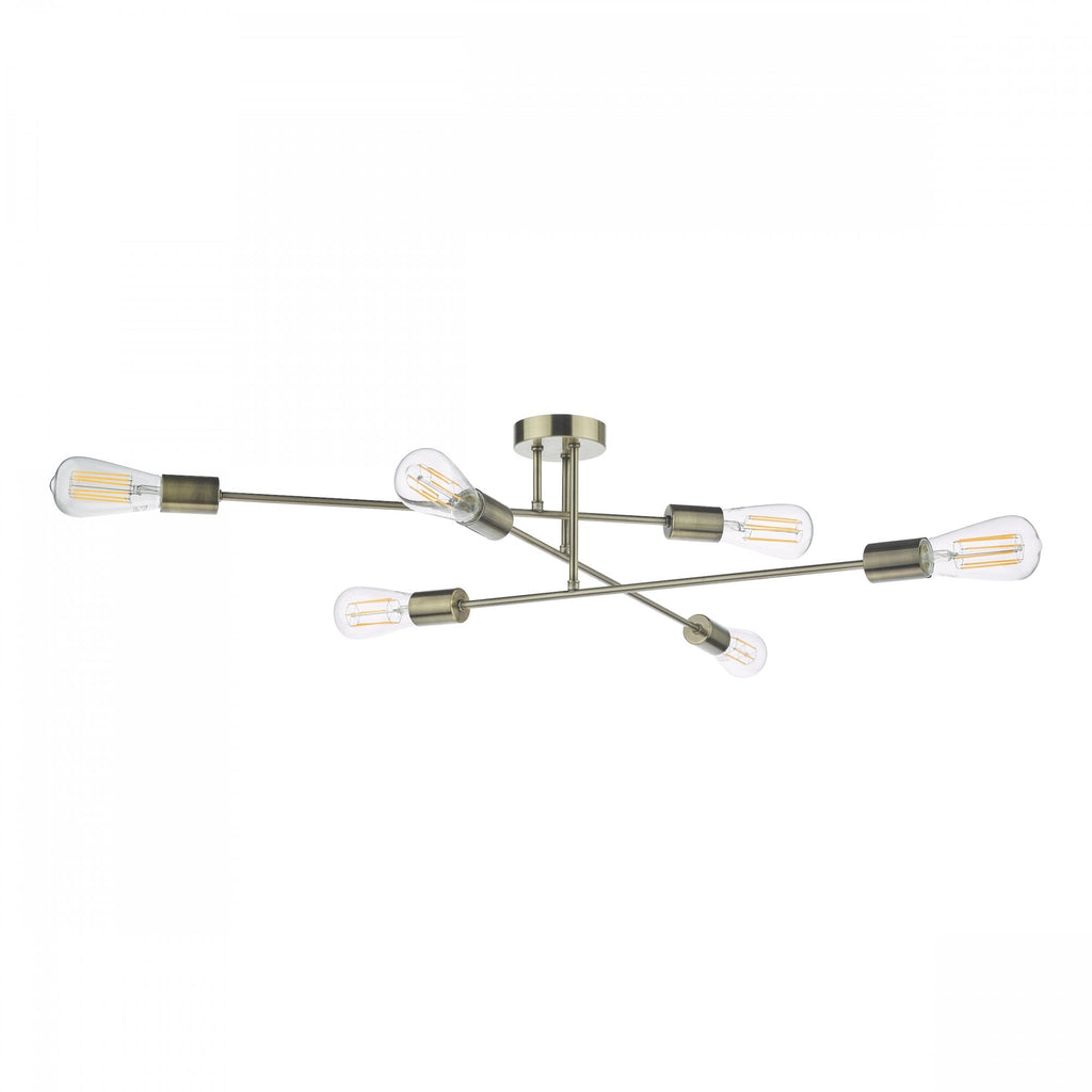 Neve Industrial 6 Light Flush Ceiling Light In Antique Brass Finish NEV6475