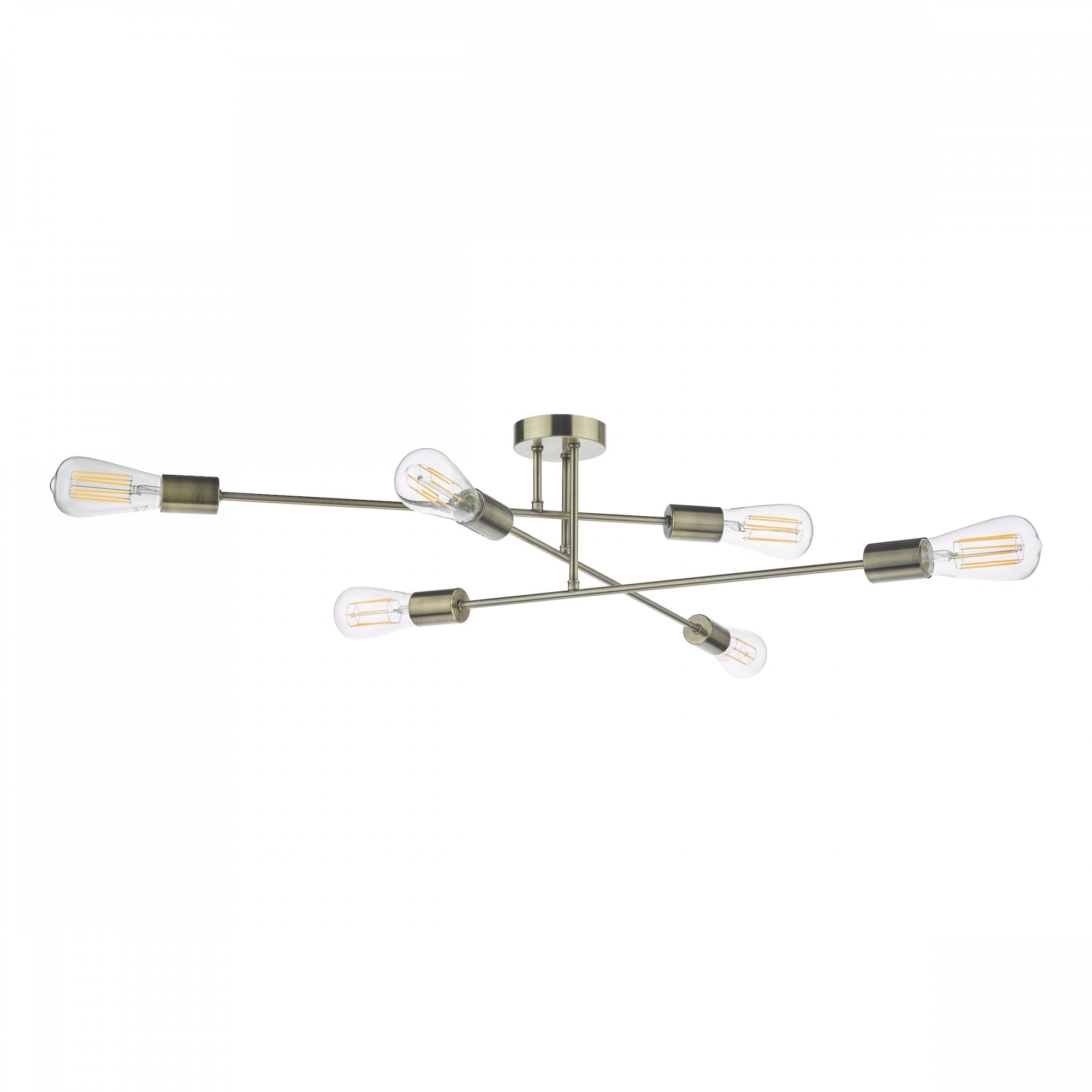 Neve Industrial 6 Light Flush Ceiling Light In Antique Brass Finish NEV6475