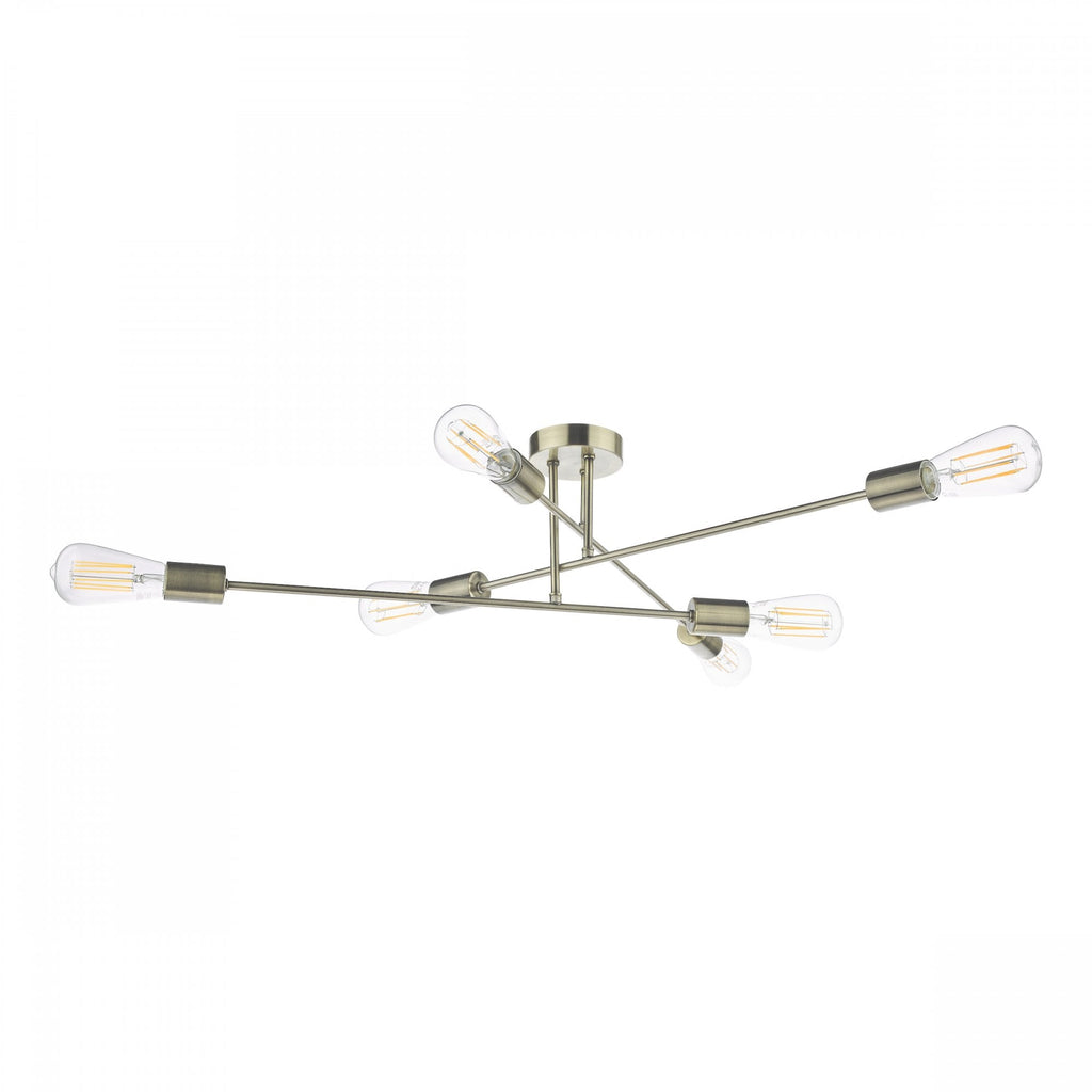 Neve Industrial 6 Light Flush Ceiling Light In Antique Brass Finish NEV6475