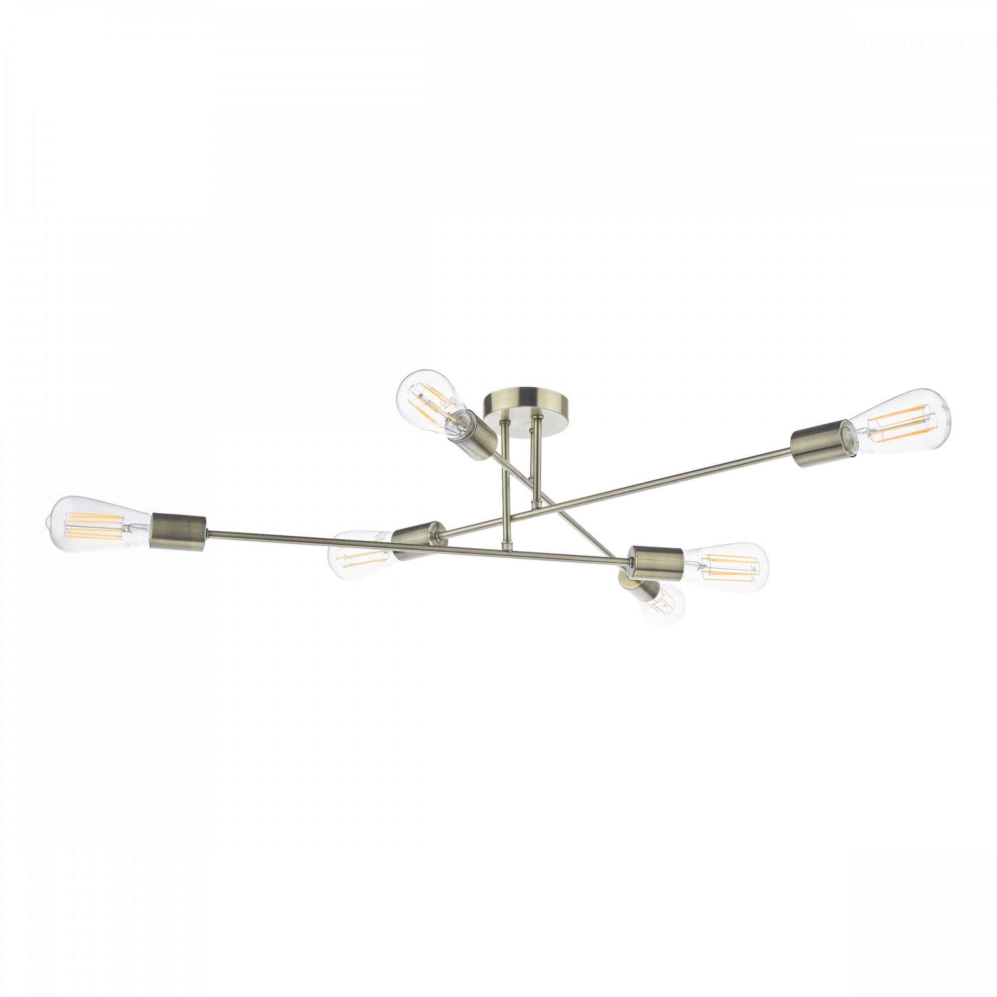 Neve Industrial 6 Light Flush Ceiling Light In Antique Brass Finish NEV6475