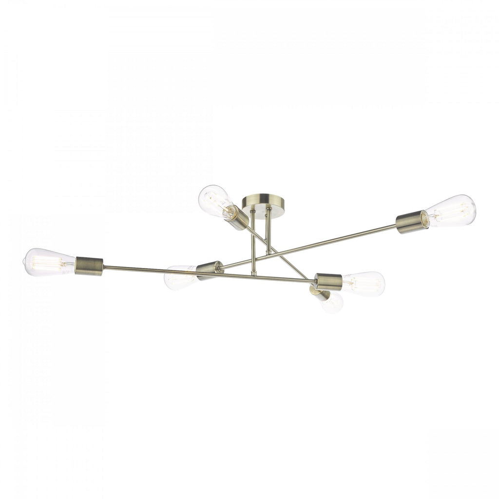 Neve Industrial 6 Light Flush Ceiling Light In Antique Brass Finish NEV6475