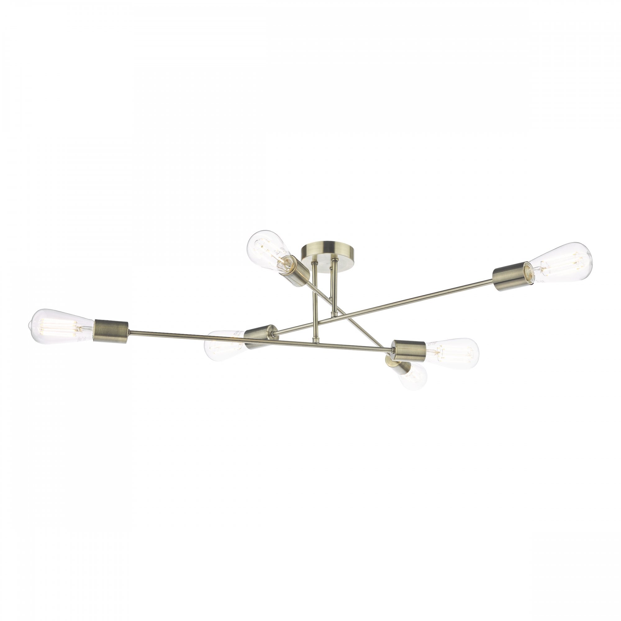 Neve Industrial 6 Light Flush Ceiling Light In Antique Brass Finish NEV6475