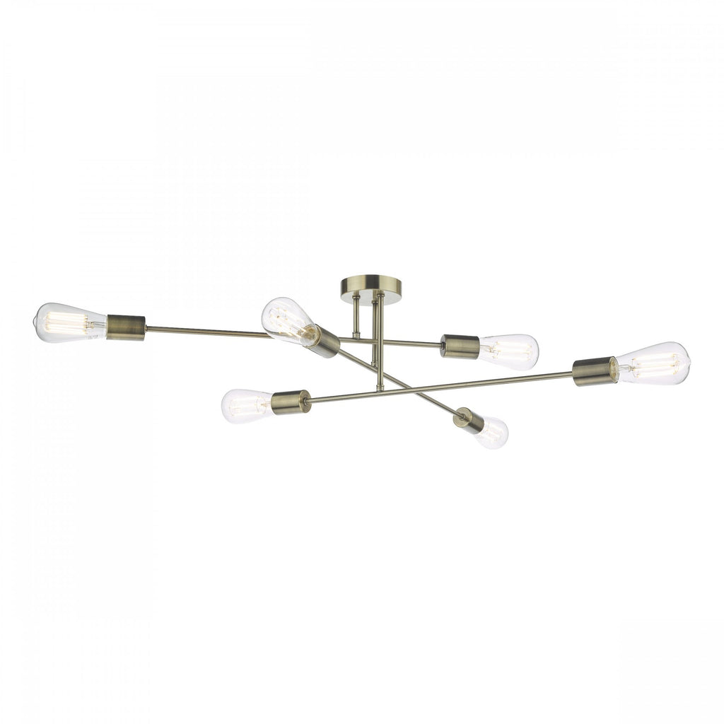 Neve Industrial 6 Light Flush Ceiling Light In Antique Brass Finish NEV6475
