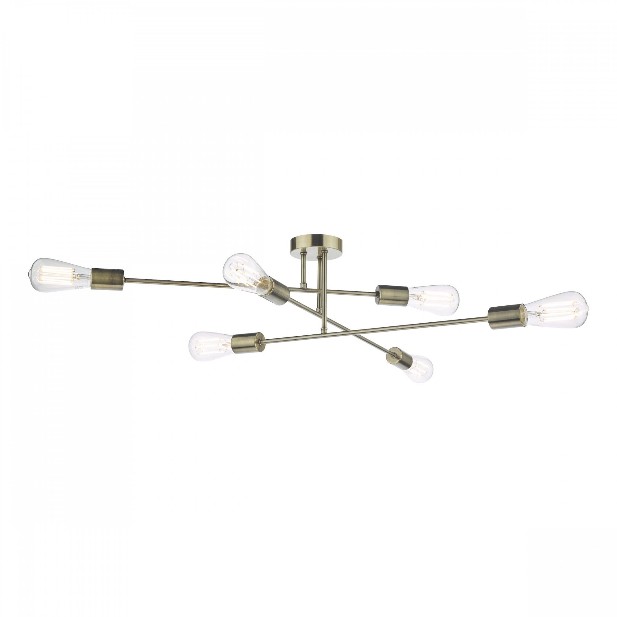 Neve Industrial 6 Light Flush Ceiling Light In Antique Brass Finish NEV6475