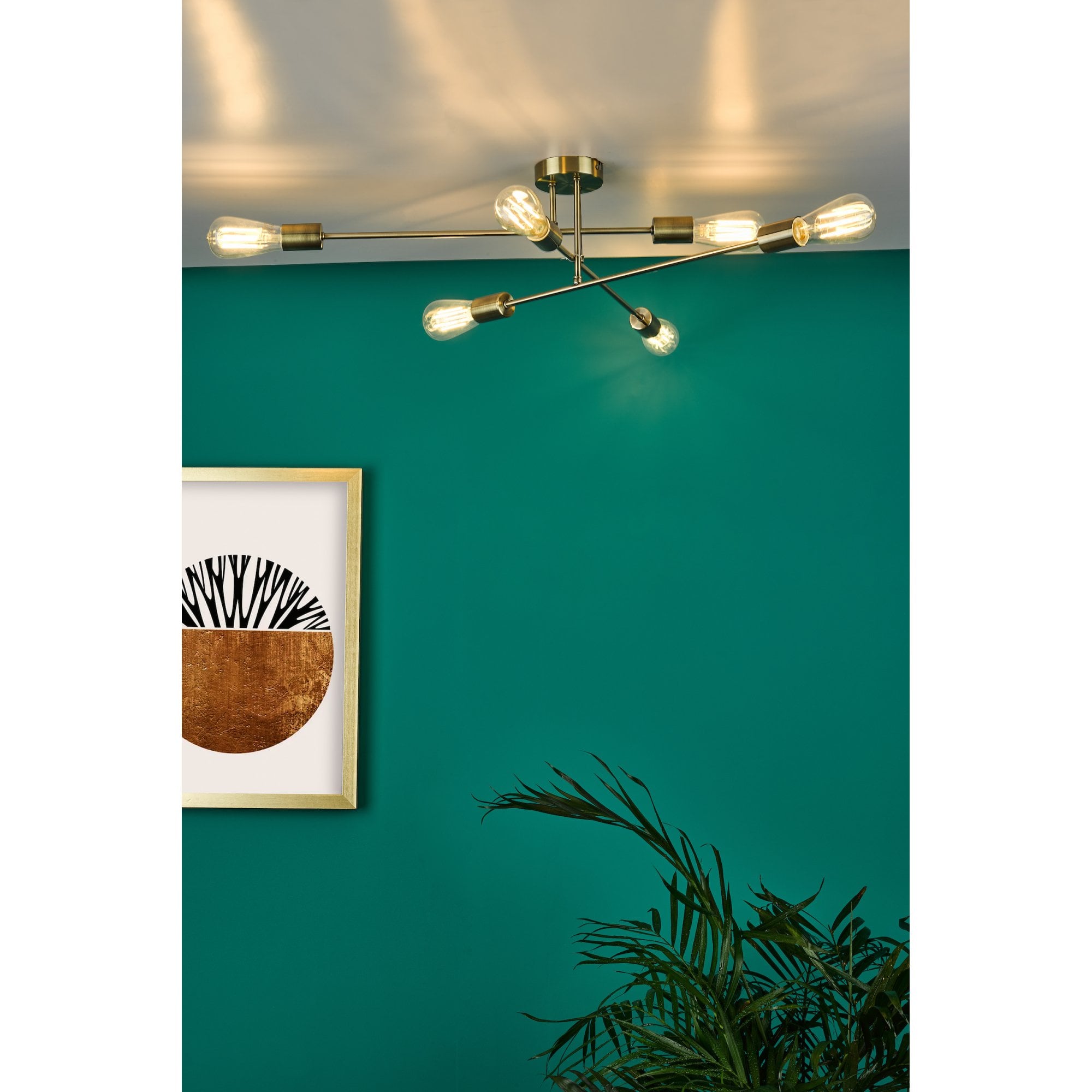 Neve Industrial 6 Light Flush Ceiling Light In Antique Brass Finish NEV6475