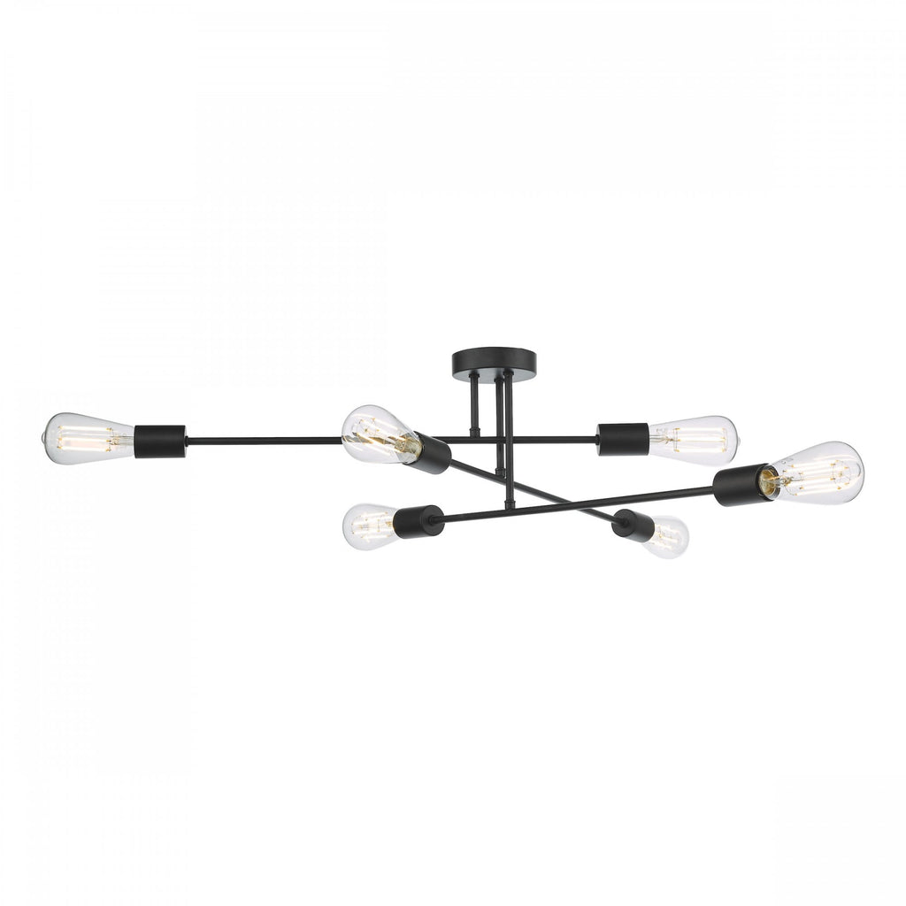 Neve Industrial 6 Light Flush Ceiling Light In Black Finish NEV6422