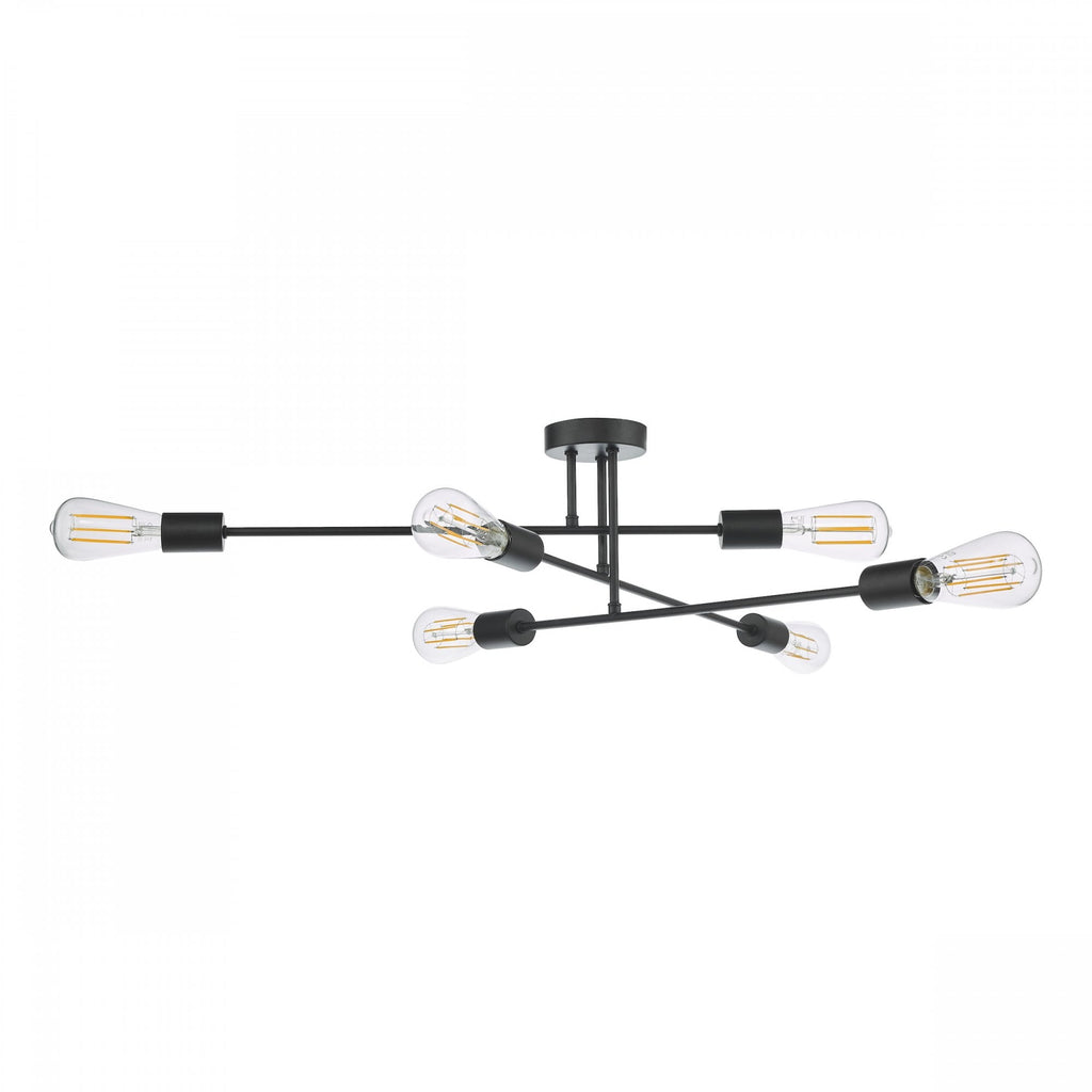 Neve Industrial 6 Light Flush Ceiling Light In Black Finish NEV6422