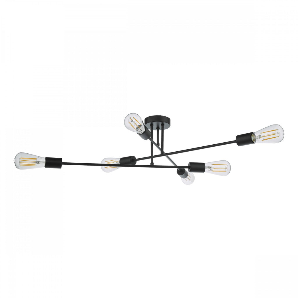 Neve Industrial 6 Light Flush Ceiling Light In Black Finish NEV6422
