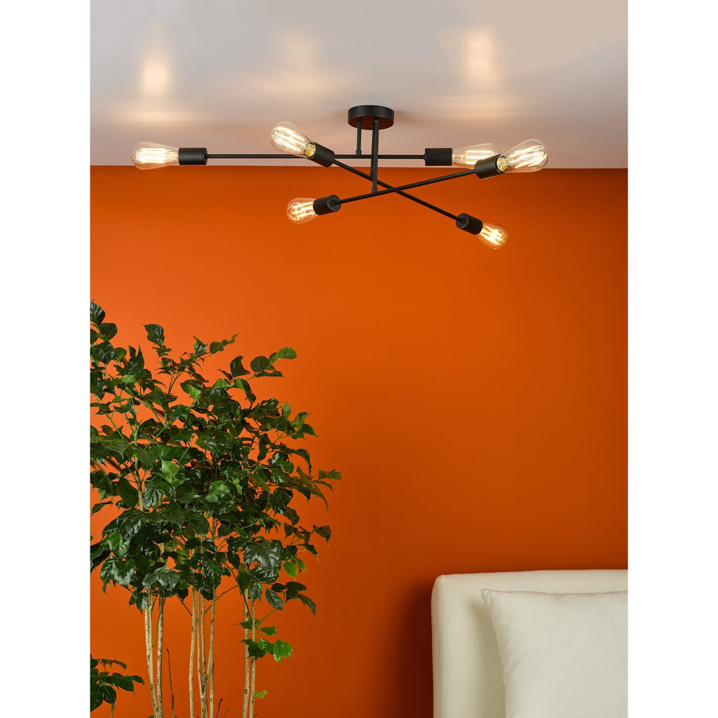 Neve Industrial 6 Light Flush Ceiling Light In Black Finish NEV6422