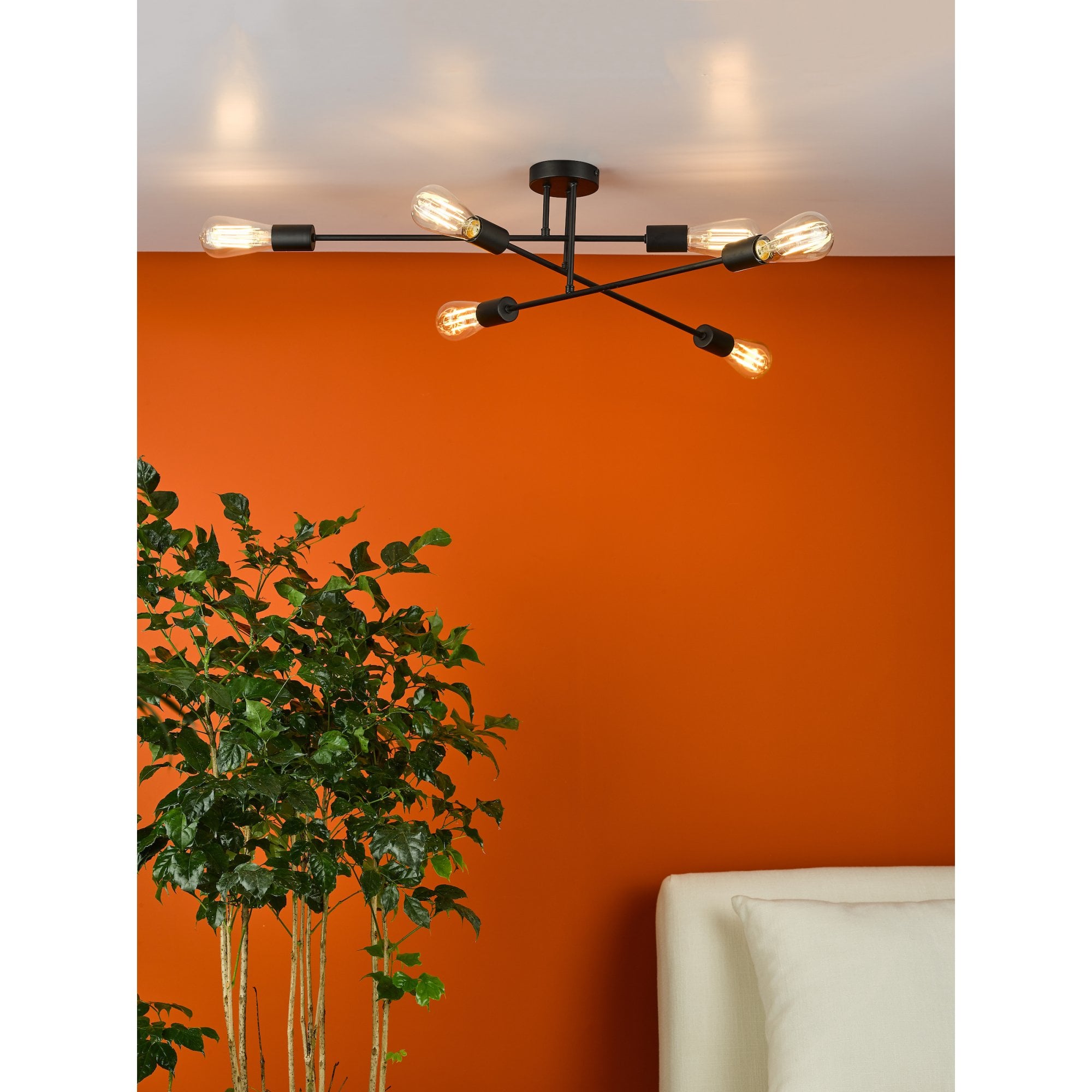 Neve Industrial 6 Light Flush Ceiling Light In Black Finish NEV6422