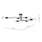 Neve Industrial 6 Light Flush Ceiling Light In Black Finish NEV6422
