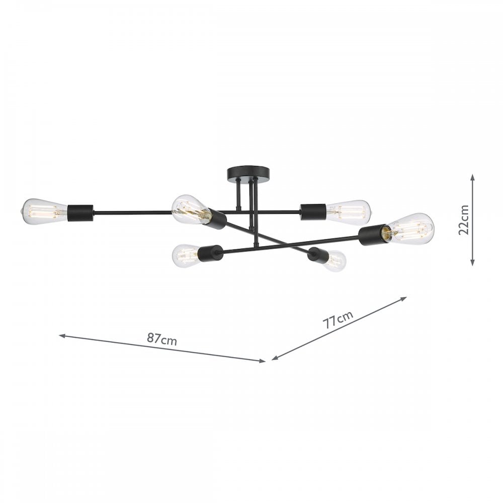 Neve Industrial 6 Light Flush Ceiling Light In Black Finish NEV6422