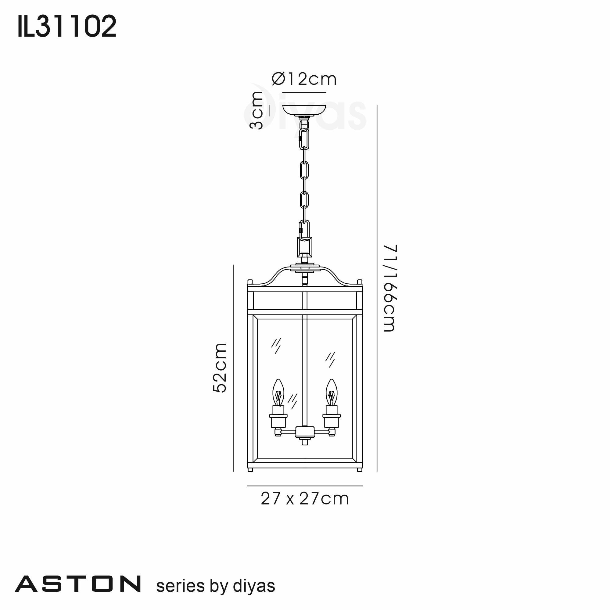 IL31102 Aston 3 Light Chrome Ceiling Lantern