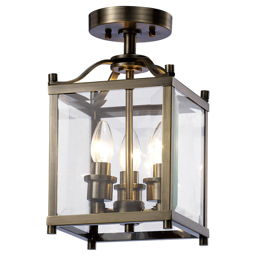 IL31110 Aston 3 Light Antique Brass Ceiling Lantern