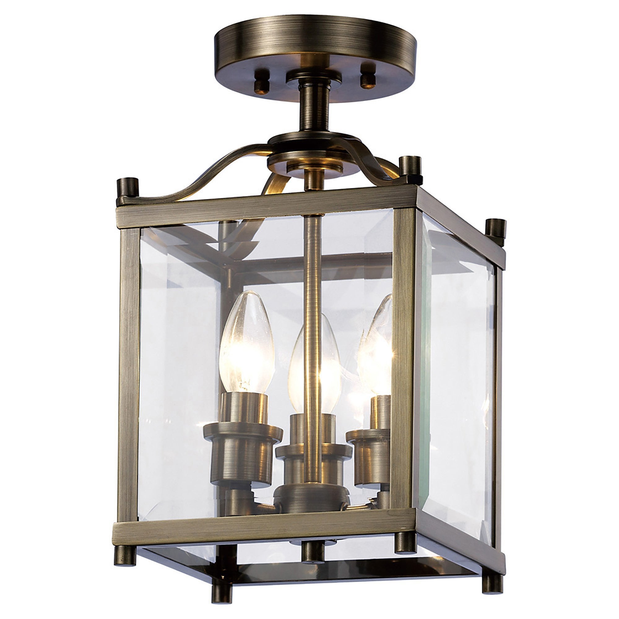 IL31110 Aston 3 Light Antique Brass Ceiling Lantern