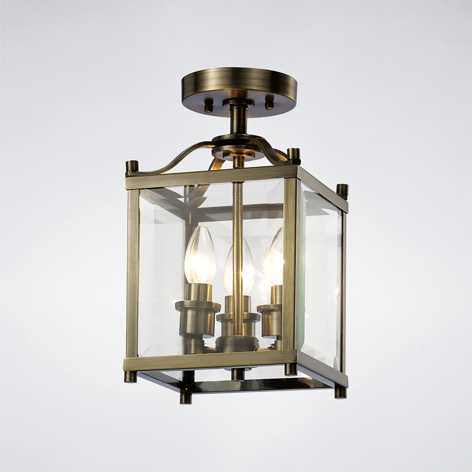IL31110 Aston 3 Light Antique Brass Ceiling Lantern