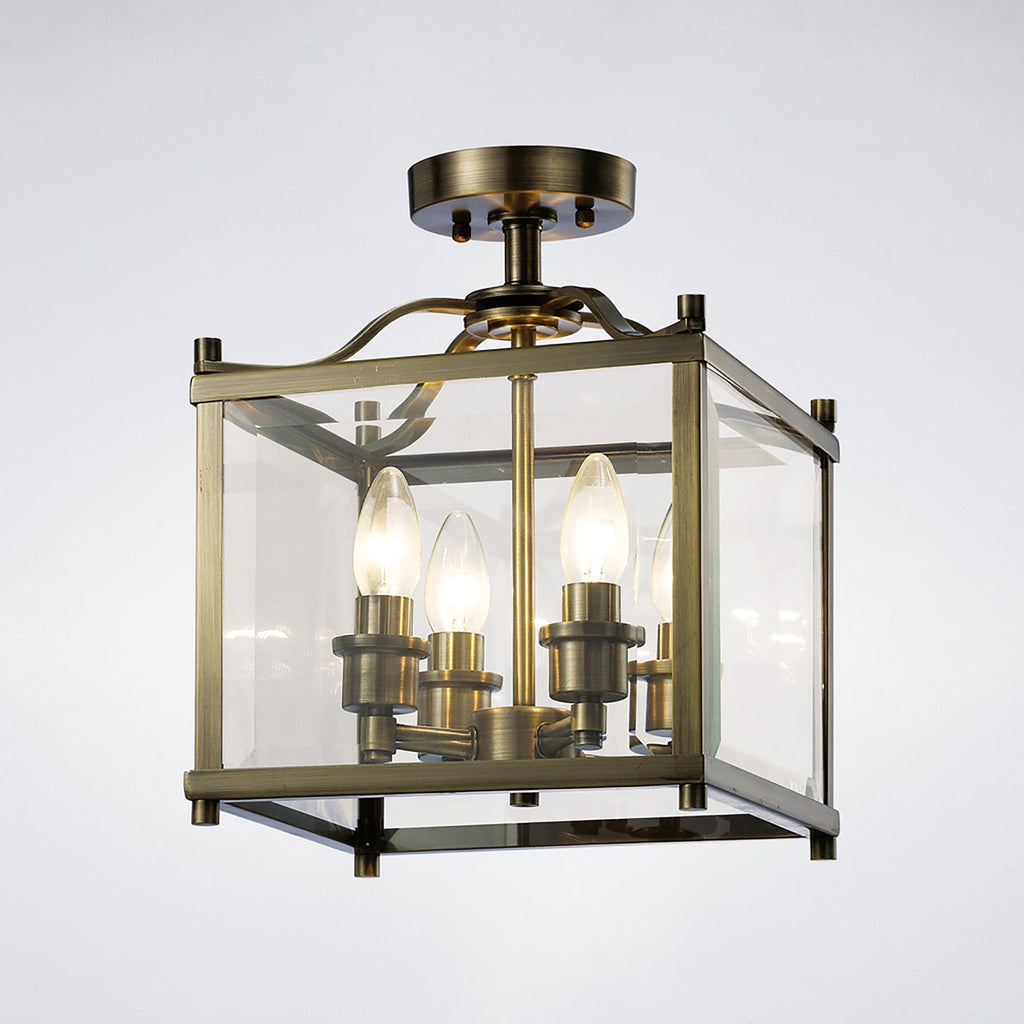 IL31111 Aston 4 Light Antique Brass Ceiling Lantern