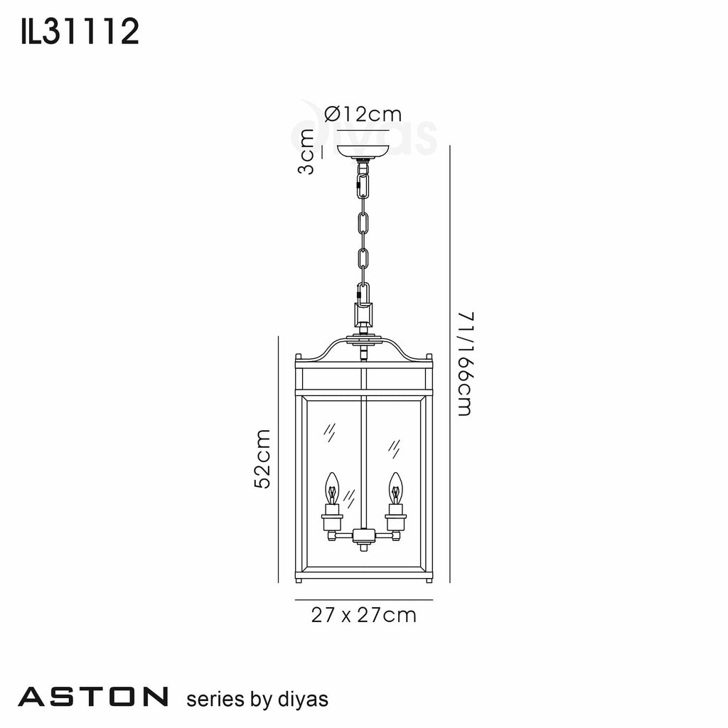 IL31112 Aston 3 Light Antique Brass Ceiling Lantern