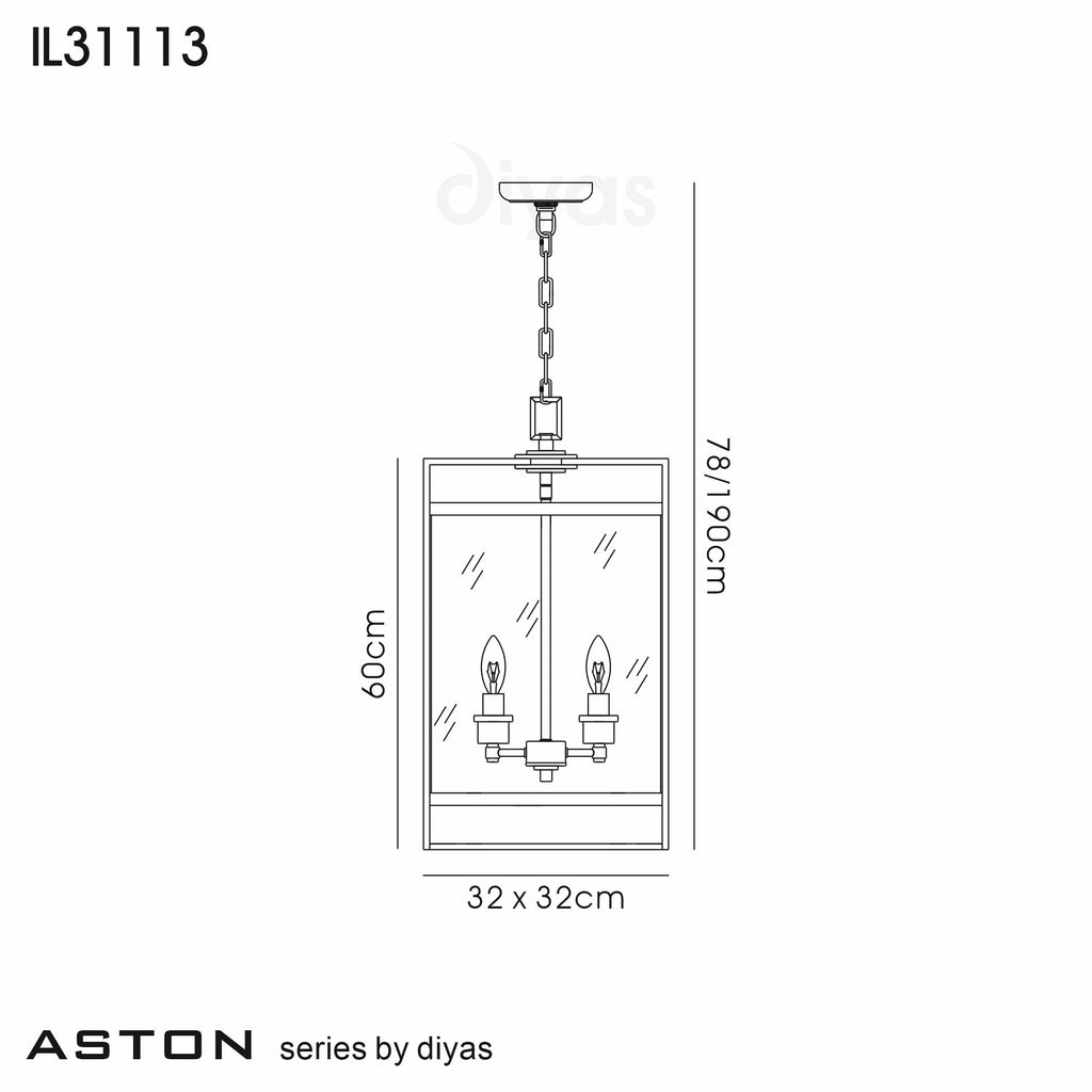 IL31113 Aston 4 Light Antique Brass Ceiling Lantern