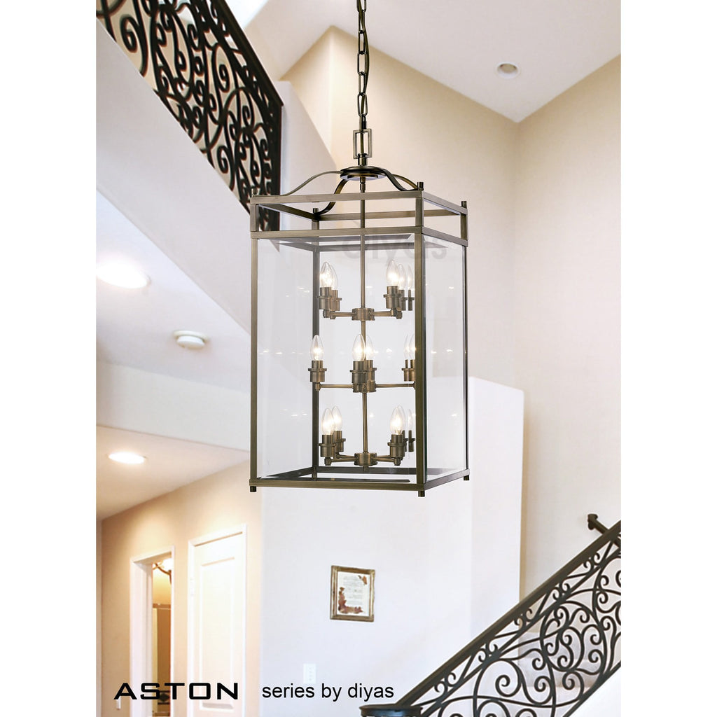 IL31115 Aston 12  Light Antique Brass Ceiling Lantern