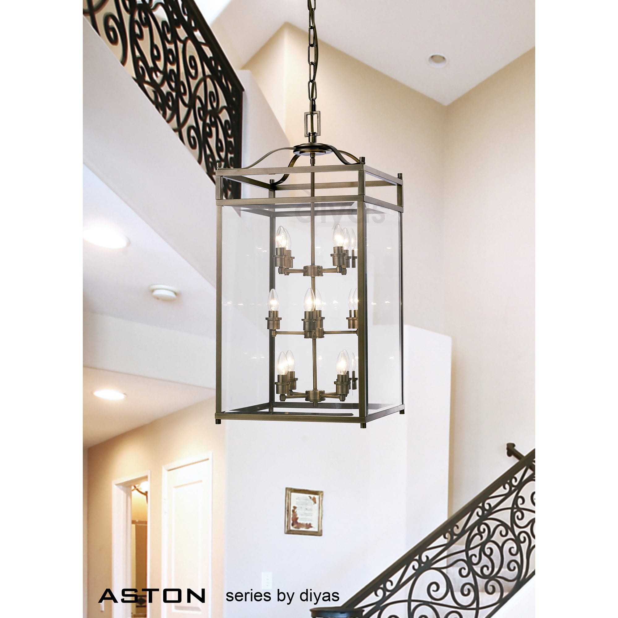 IL31115 Aston 12  Light Antique Brass Ceiling Lantern