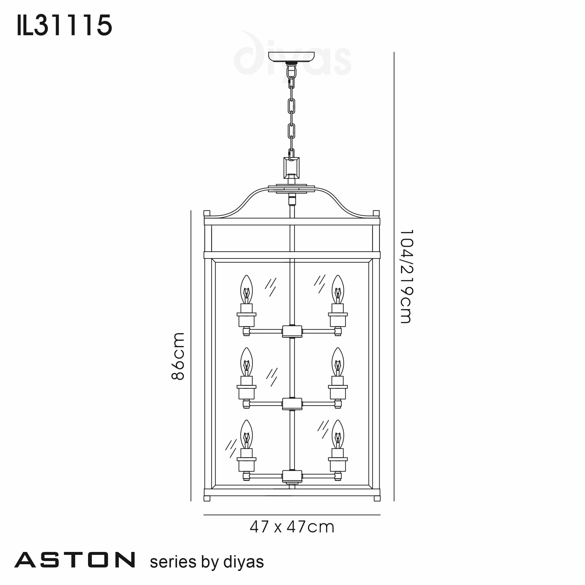 IL31115 Aston 12  Light Antique Brass Ceiling Lantern