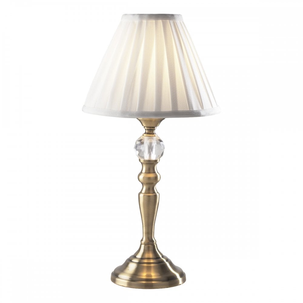 Beau Classic Touch Table Lamp In Antique Brass Finish With White Faux Silk Shade BEA4075