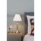 Beau Classic Touch Table Lamp In Antique Brass Finish With White Faux Silk Shade BEA4075