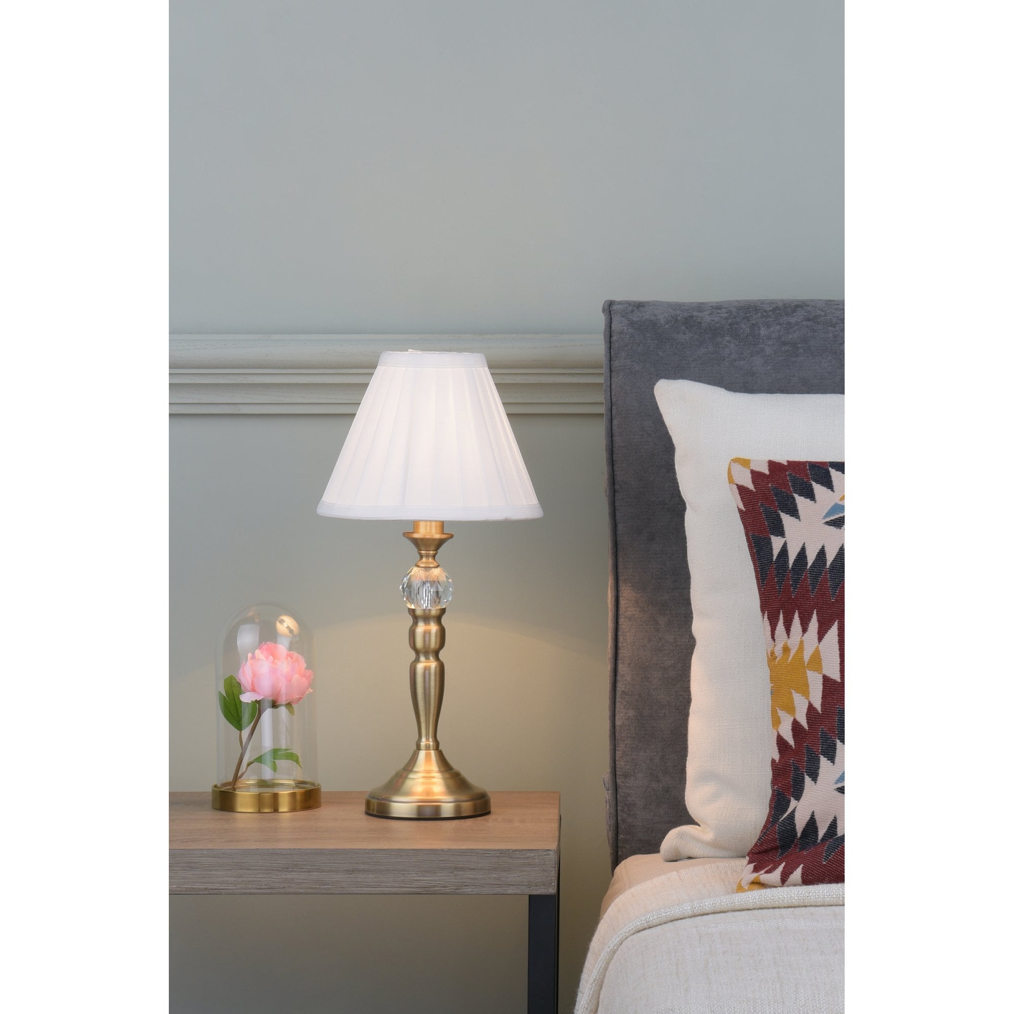 Beau Classic Touch Table Lamp In Antique Brass Finish With White Faux Silk Shade BEA4075